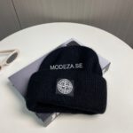 Stone Island Black Logo Beanie - Image 2
