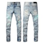Amiri Ripped Text Embroidered Stretch Slim fit Jeans