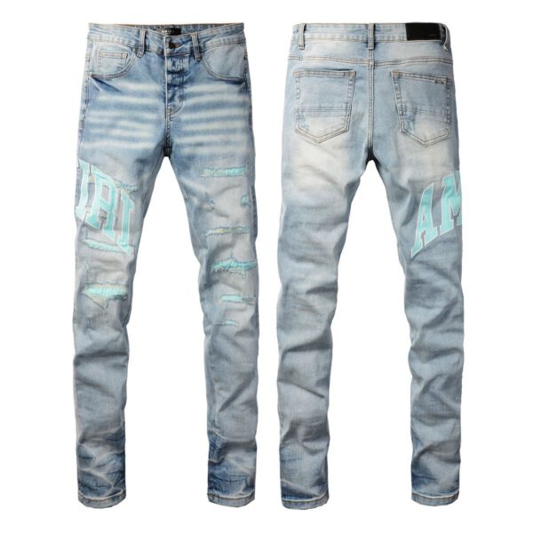 Amiri Ripped Text Embroidered Stretch Slim fit Jeans (Fast Delivery 1-3 Days)