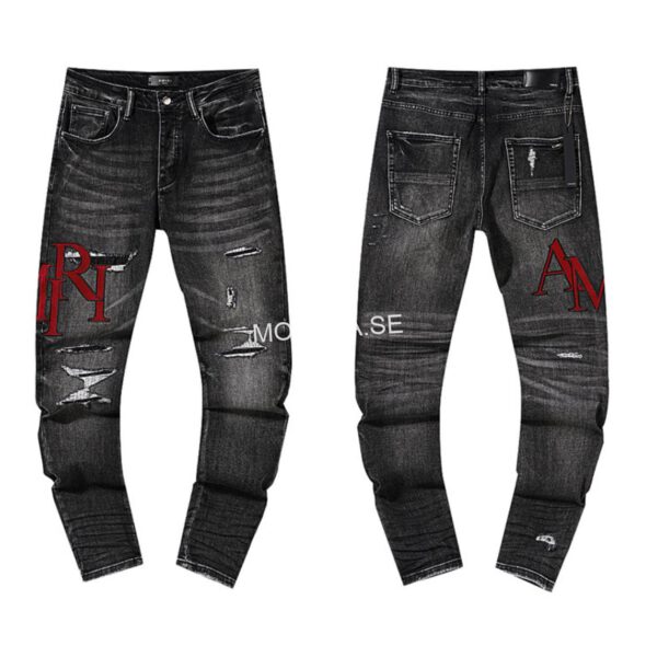 Amiri Ripped Text Embroidered Stretch Black Slim fit Jeans (Fast Delivery 1-3 Days)