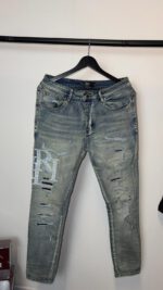 Amiri Ripped Text Embroidered Stretch Slim fit Jeans (Fast Delivery 1-3 Days)