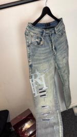 Amiri Ripped Text Embroidered Stretch Slim fit Jeans (Fast Delivery 1-3 Days) - Image 3